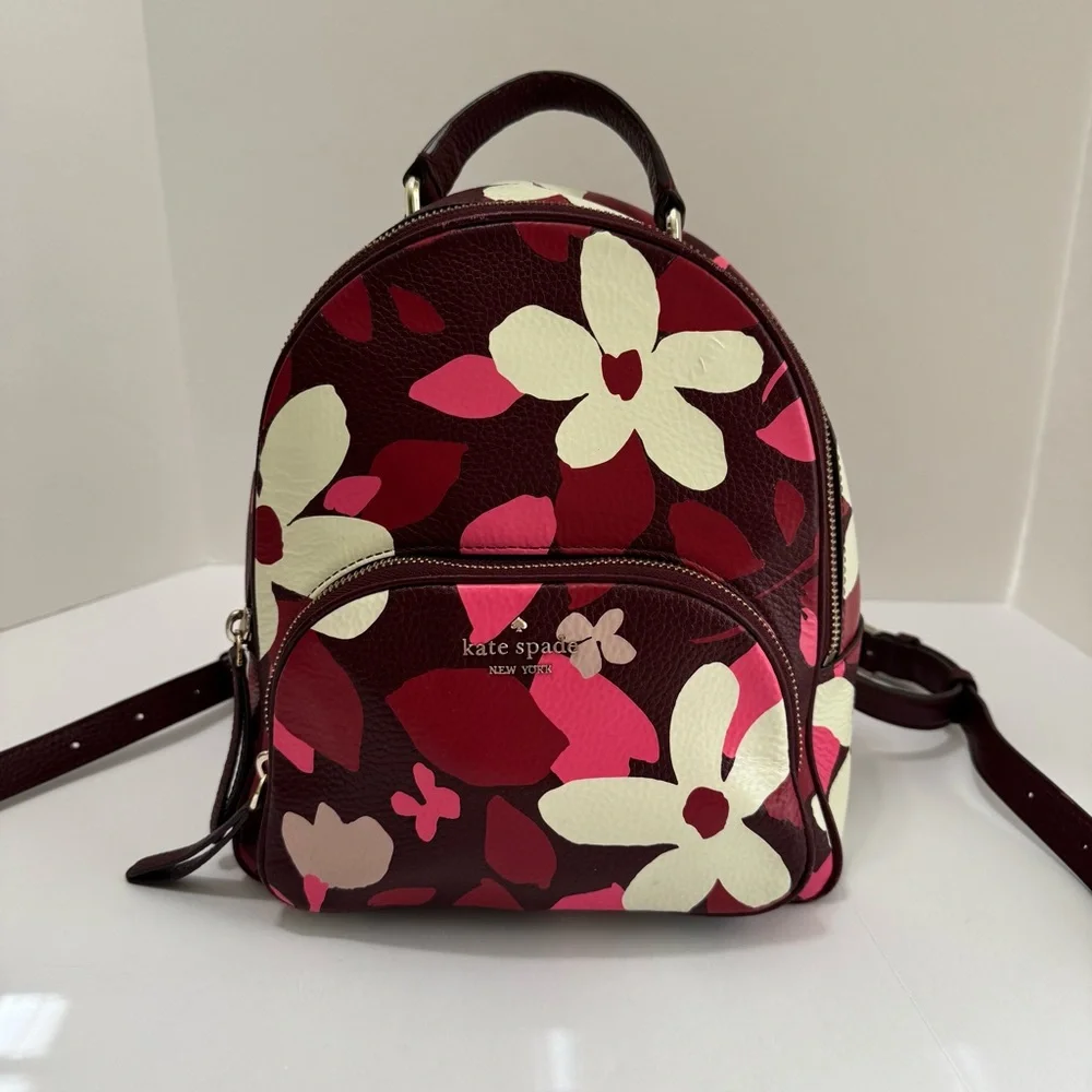 Kate Spade WKRU7023 Jackson Forest Floral Leather Backpack Pink Multi